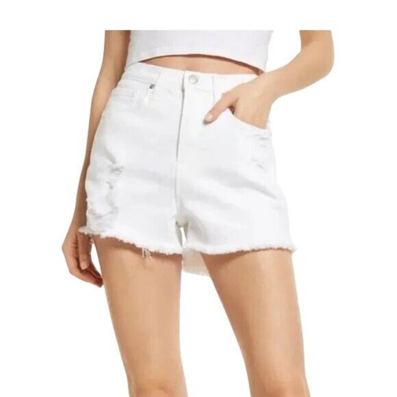 Good American Cut Off Distressed 90's White Denim Shorts Women's Plus 16 NWT - Picture 1 of 16